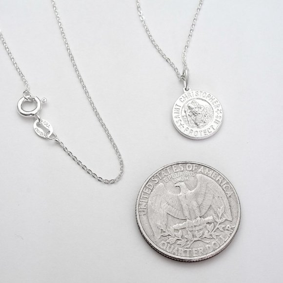 Round Real Silver Saint Christopher Pendant Stamped 925, Protection Medal Charm - Picture 4 of 5